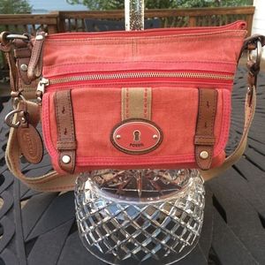 Red/Pink Fossil Crossbody